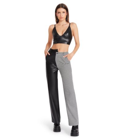 Black Steve Madden Mackenzie Houndstooth Women's Pants | PH 2673CIV